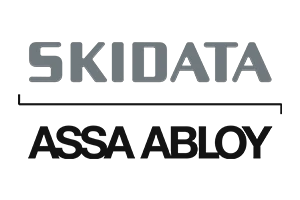SKIDATA logo in metallic gray text on a white background.