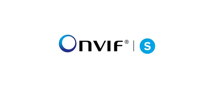 ONVIF Profil S: Standardisierte Kommunikation ONVIF Profil S Logo, mit 'ONVIF' Schriftzug und blauem Kreis mit weißem 'S'.