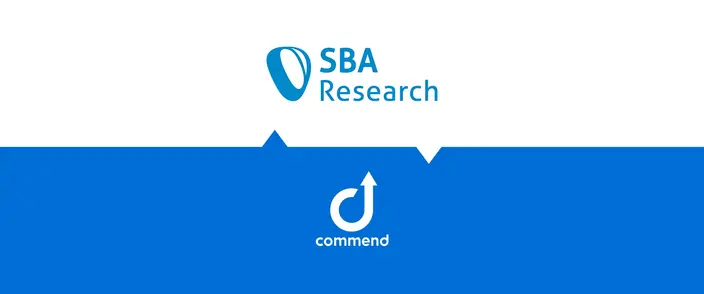 SBA Research & Commend Partnership Logos of SBA Research (white background) and Commend (blue background) joined by a graphic element.