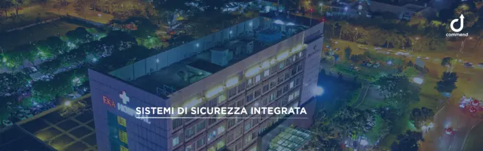EKA Hospital: Secure Communication Night view of EKA Hospital, parking, and street with traffic, featuring an integrated communication system.