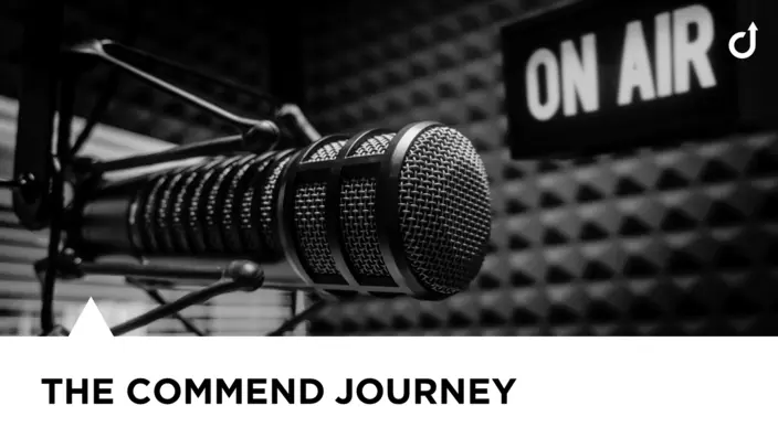 On-Air: The Commend Journey Black and white studio microphone with "ON AIR" sign and "THE COMMEND JOURNEY" text.